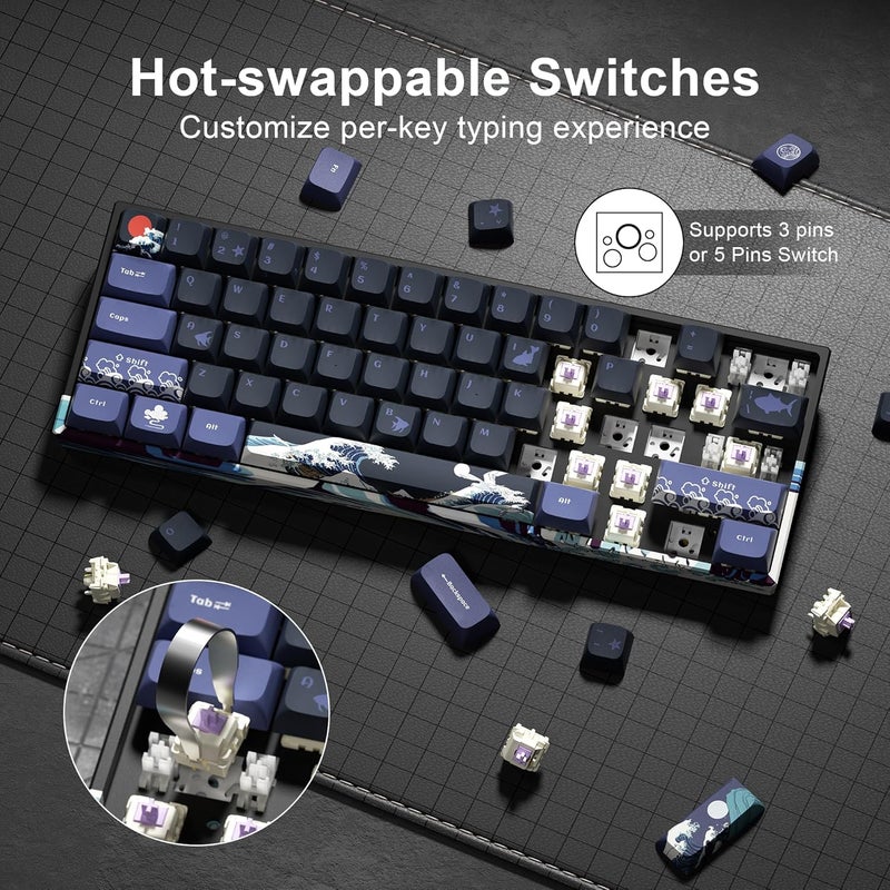 HITIME XVX 60% Gaming Keyboard, RGB 3-Modes Wireless Mechanical Keyboard, Mini 60 Percent Gamer Keyboard with Hot-Swappable Pre-lubed Linear Switch for Windows & Mac (Great Wave Off Kanagawa), M61 Pro - Image 3